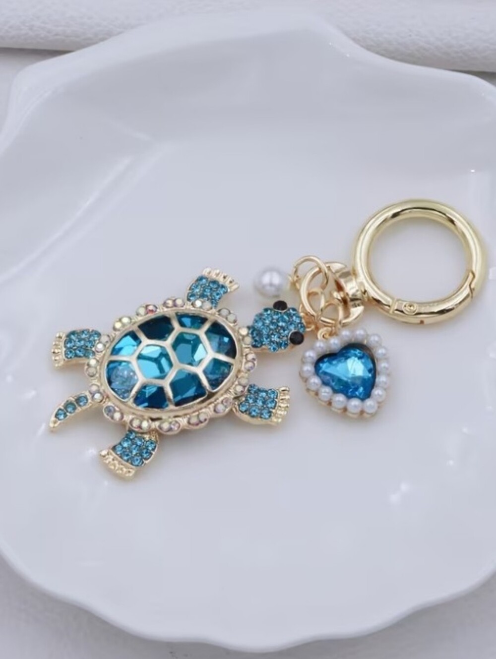 Blue Turtle Charm Keychain/bag Charm  with Heart Accent